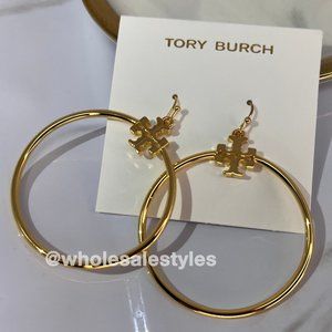 Tory Burch Stacked-T Logo Hoop Earrings NWT